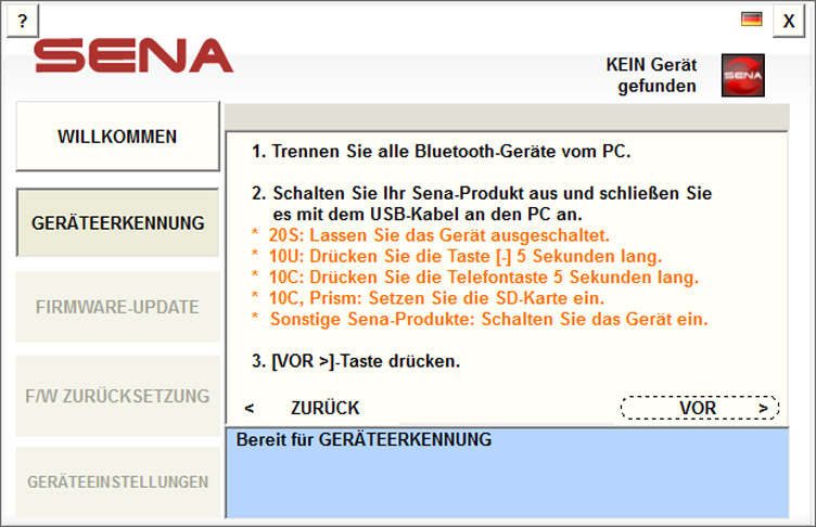 Konfiguration der Sena Produkte und Firmware Updates Abbildung 10