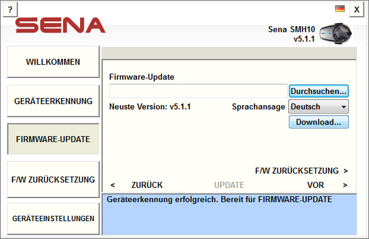 Konfiguration der Sena Produkte und Firmware Updates Abbildung 13