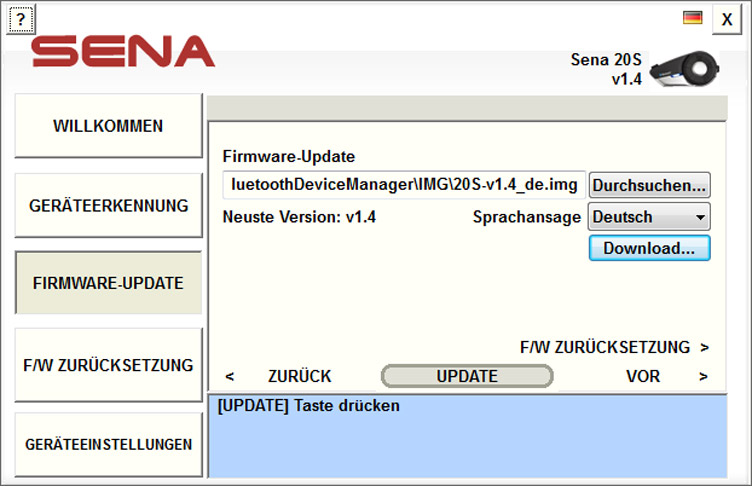 Konfiguration der Sena Produkte und Firmware Updates Abbildung 16