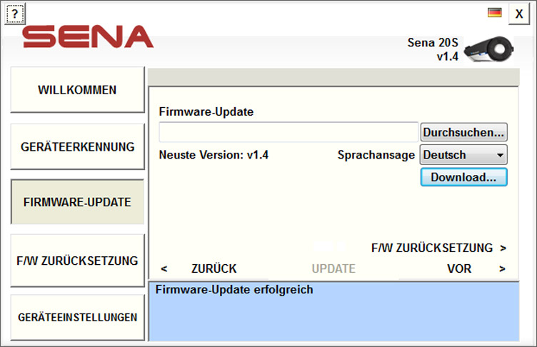 Konfiguration der Sena Produkte und Firmware Updates Abbildung 21