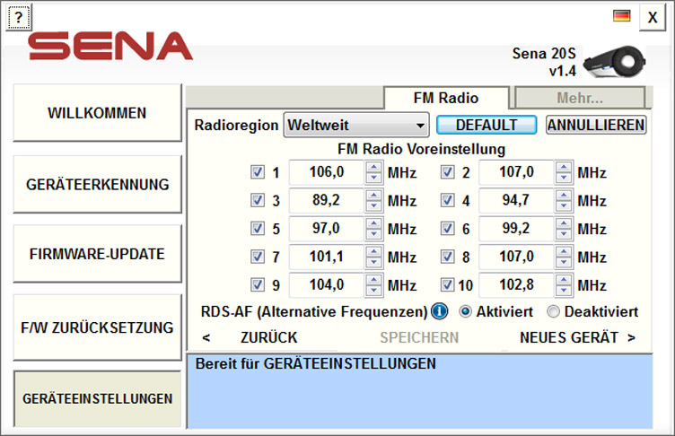 Konfiguration der Sena Produkte und Firmware Updates Abbildung 25