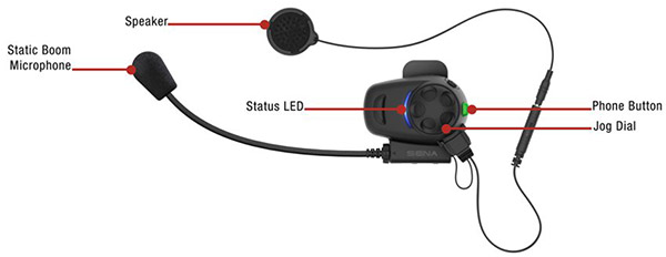 Sena SMH5 MultiCom Bluetooth Headset designed to easily snap on and off of user’s helmets details