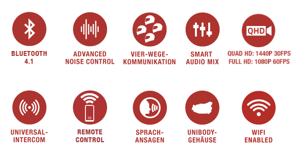 Features des Sena 10C Pro Bluetooth-Kamera und Kommunikations-System fr Motorräder