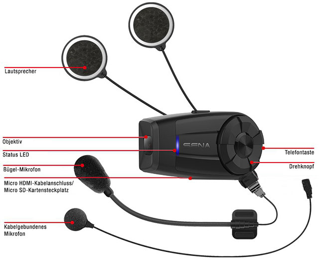 Details des Sena 10C EVO Bluetooth QHD-Kamera und Kommunikationssystem fr Motorrder mit WLAN Technologie