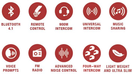 Features of the 10R Bluetooth 4.3 Class 1 Stereo Multipair Headset mit Intercom Bluetooth Sprechanlage für Sport Bike Fahrer