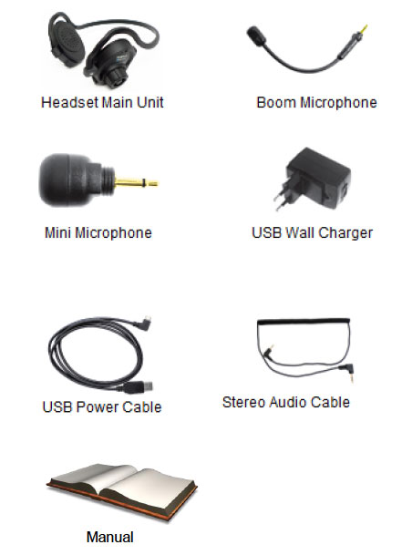 Kit content of the SPH10 Bluetooth Headsets