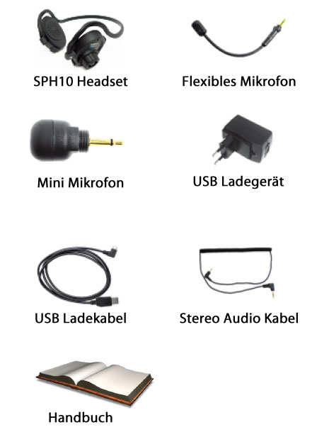 Lieferumfang des SPH10 Bluetooth Headsets