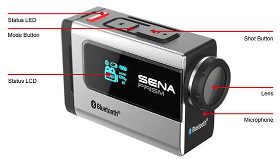 Details der SENA PRISM Bluetooth Action Cam