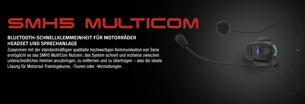 Sena SMH5 MultiCom Bluetooth Headset mit Schnellwechselhalterung für einfach Montage